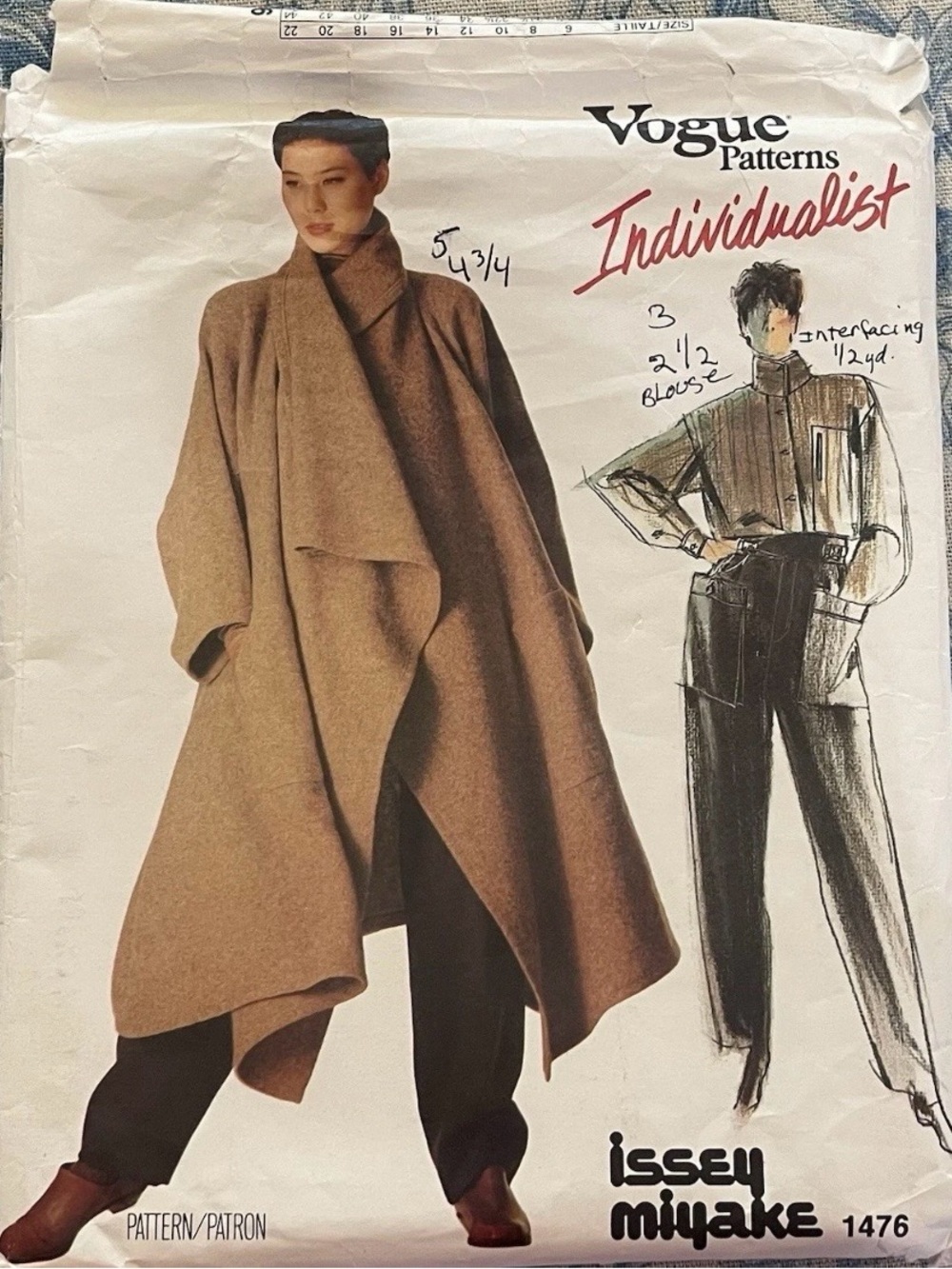 Vogue 1476 Issey Miyake Vintage Sewing Pattern Sz 12 Coat Shirt Pants